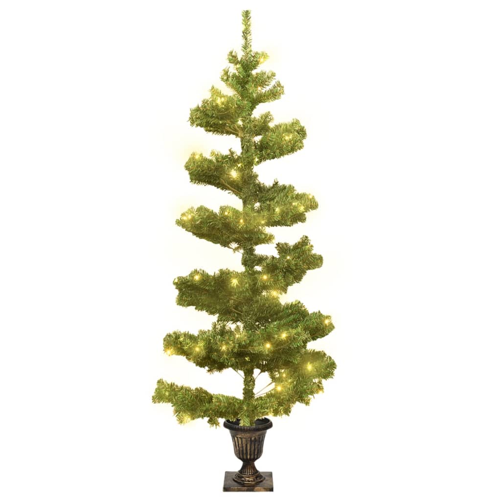 Zöld pvc kivilágított kacskaringós karácsonyfa kaspóval 120 cm