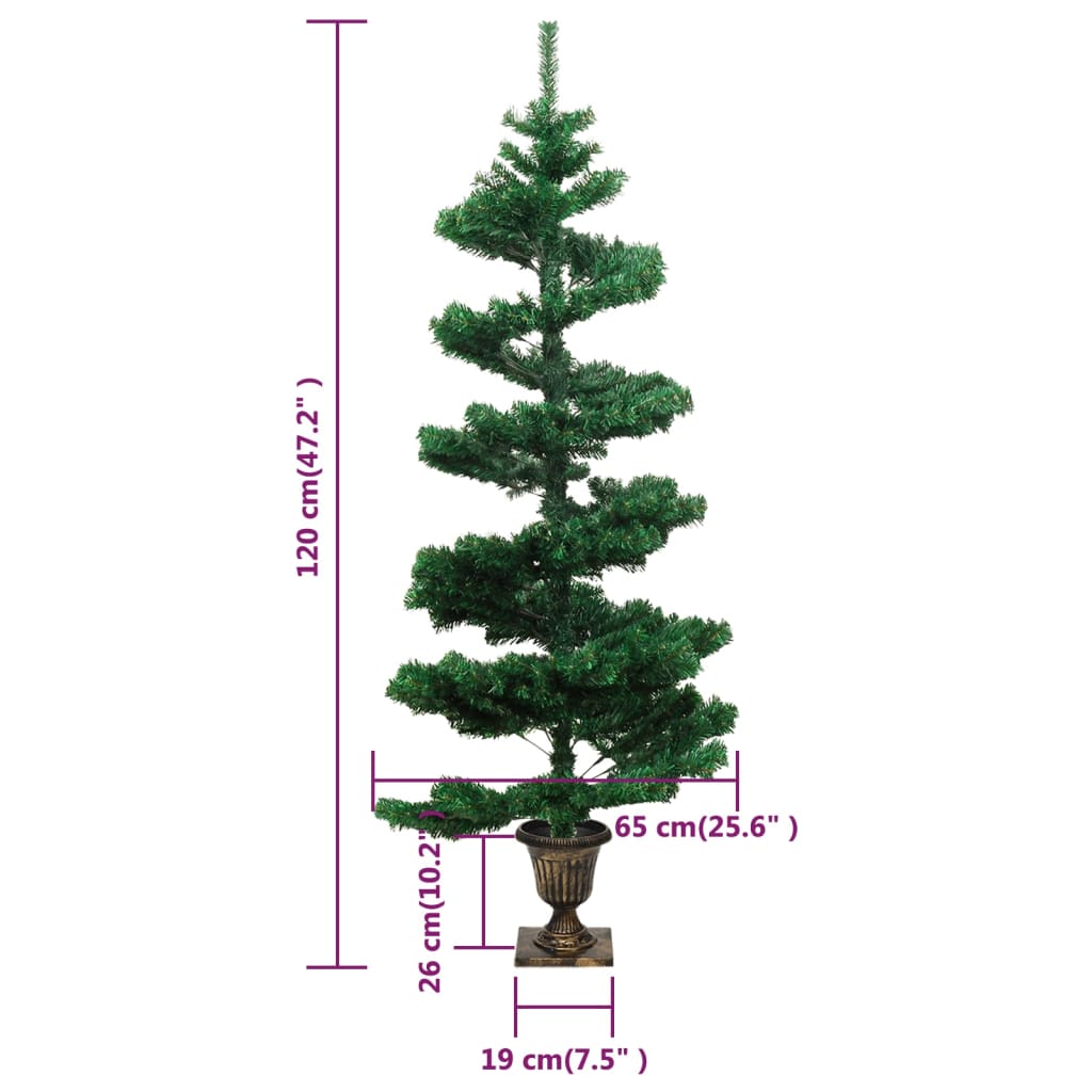 Zöld pvc kivilágított kacskaringós karácsonyfa kaspóval 120 cm