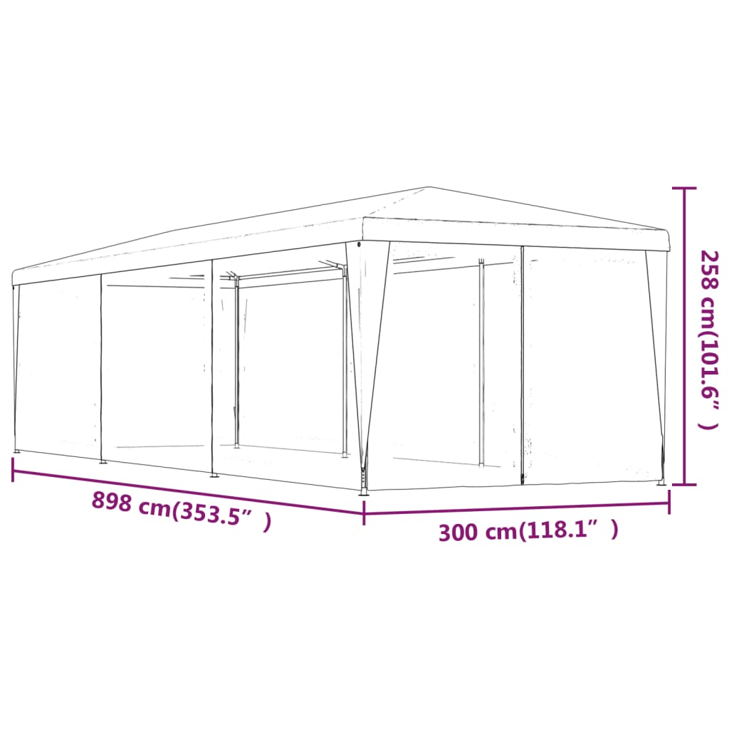 Antracit hdpe rendezvénysátor 8 hálós oldalfallal 3x9 m