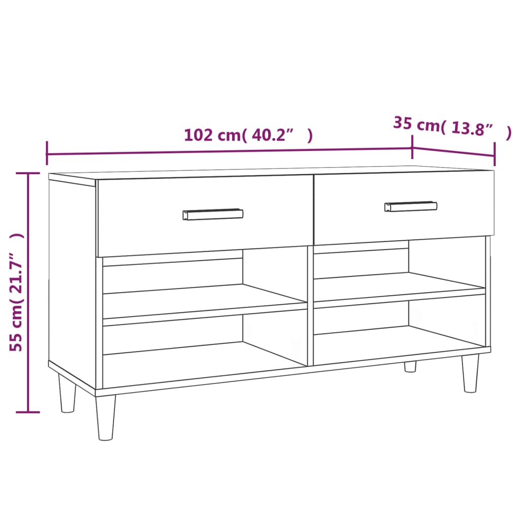 Szürke sonoma színű szerelt fa cipőszekrény 102 x 35 x 55 cm