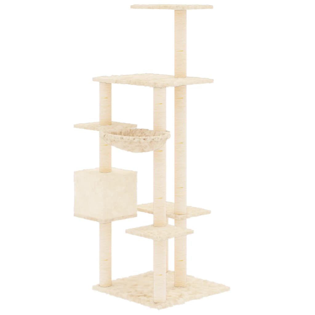 Krémszínű macskabútor szizál kaparófákkal 142 cm