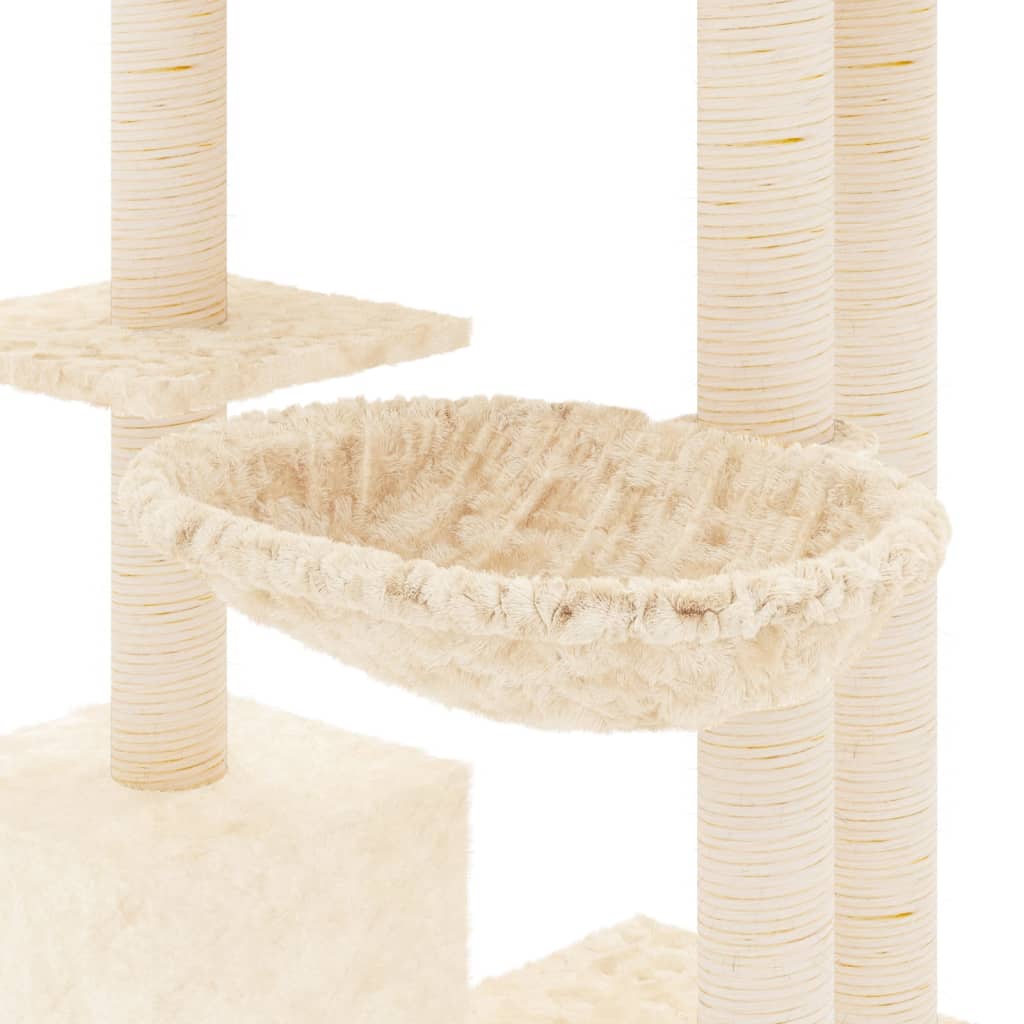 Krémszínű macskabútor szizál kaparófákkal 142 cm
