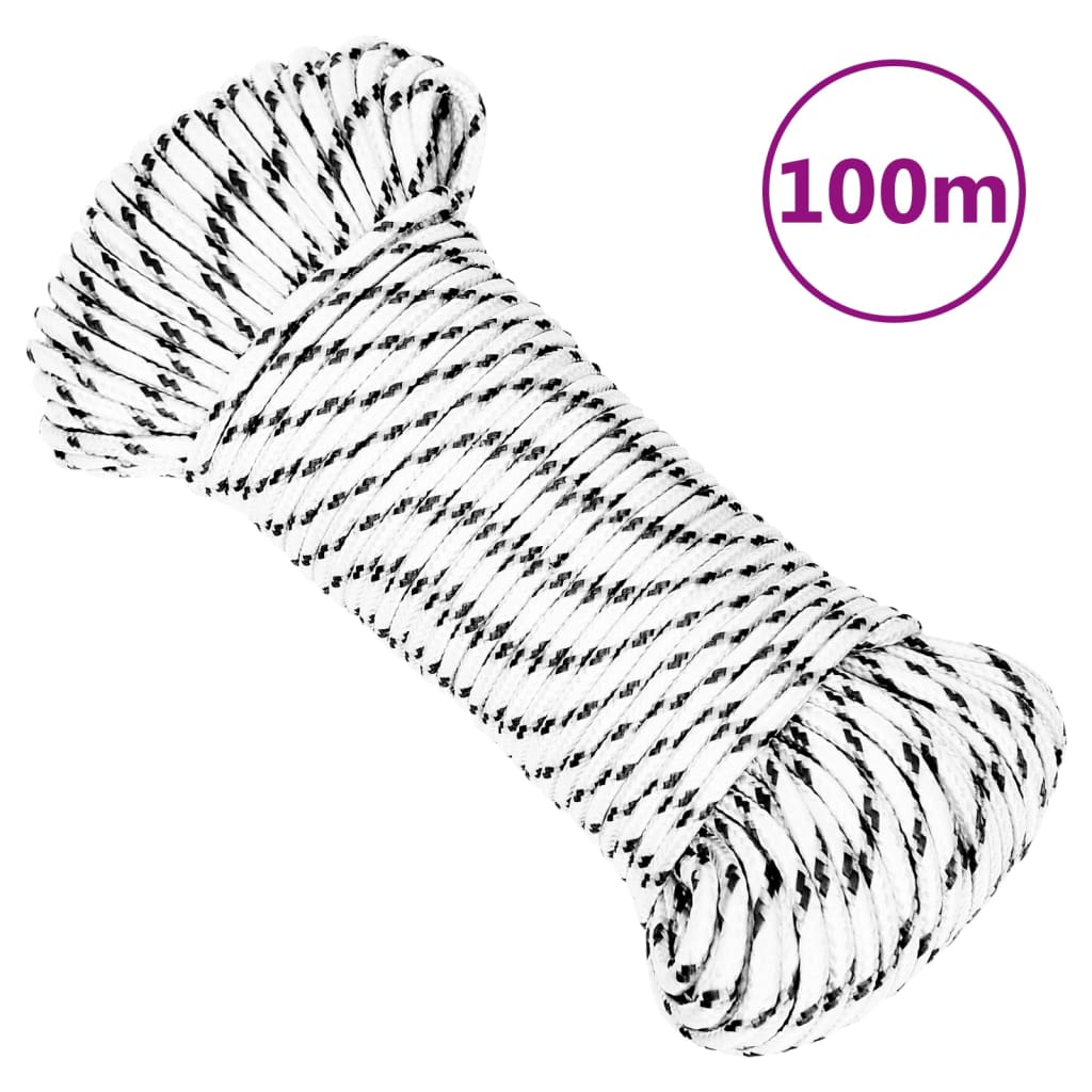 Fehér poliészter fonott csónakkötél 4 mm x 100 m