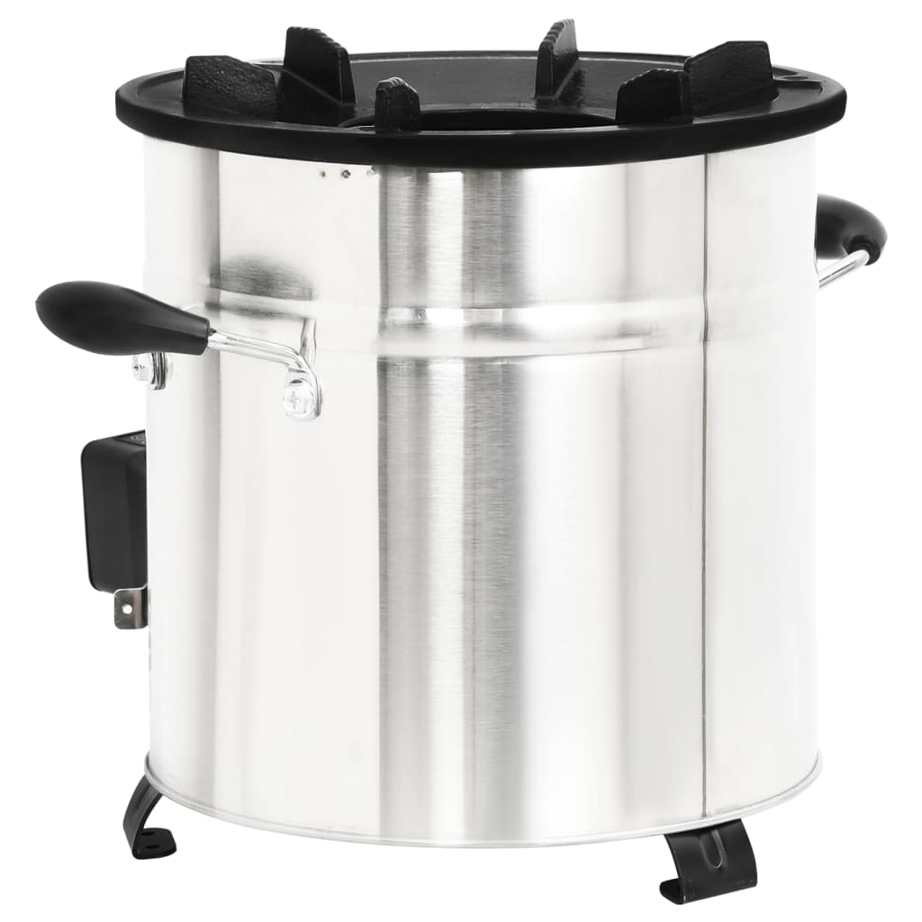 Ezüst acél fatüzelésű tűzhely usb-s légfúvóval 35,5x26x28 cm