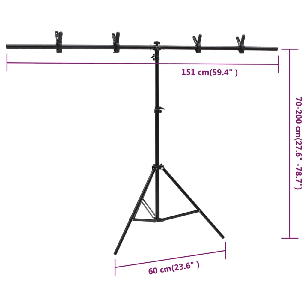 Fekete háttér állvány t-alakú 151x60x(70-200) cm Fekete háttér állvány t-alakú 151x60x(70-200) cm