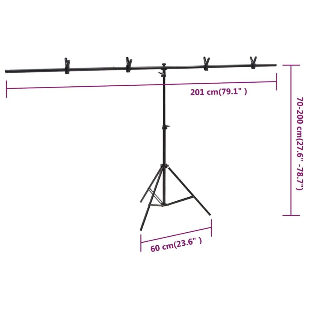 Fekete háttér állvány t-alakú 201x60x(70-200) cm Fekete háttér állvány t-alakú 201x60x(70-200) cm