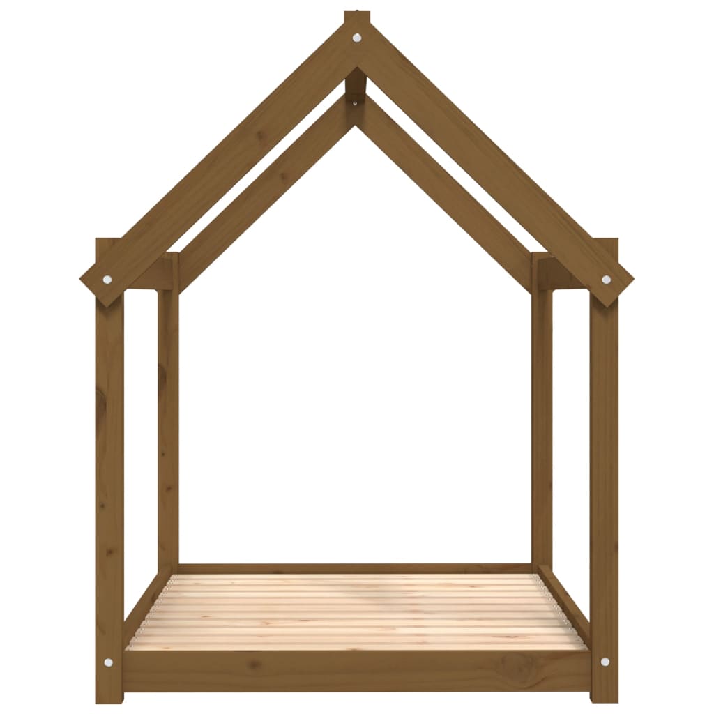 Mézbarna tömör fenyőfa kutyaágy 111x80x100 cm