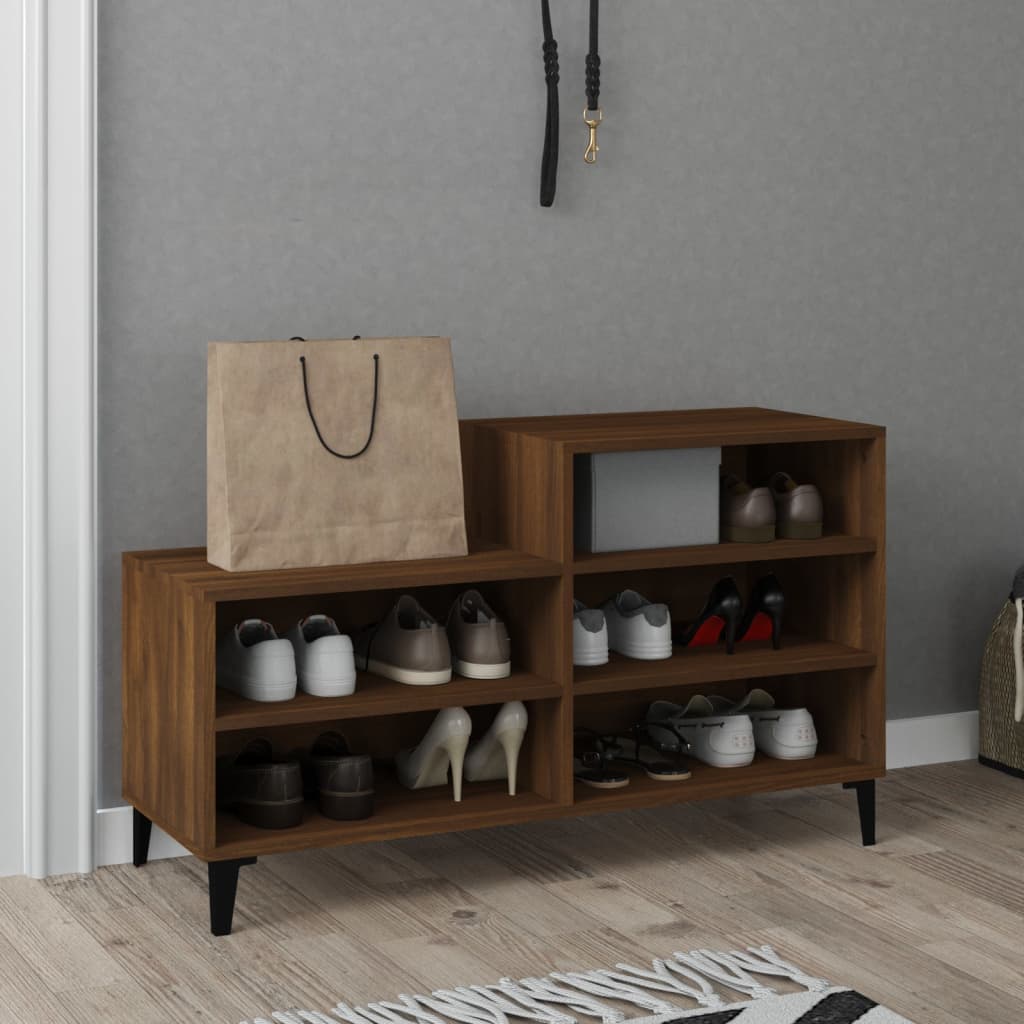 Barna tölgyszínű szerelt fa cipősszekrény 102x36x60 cm
