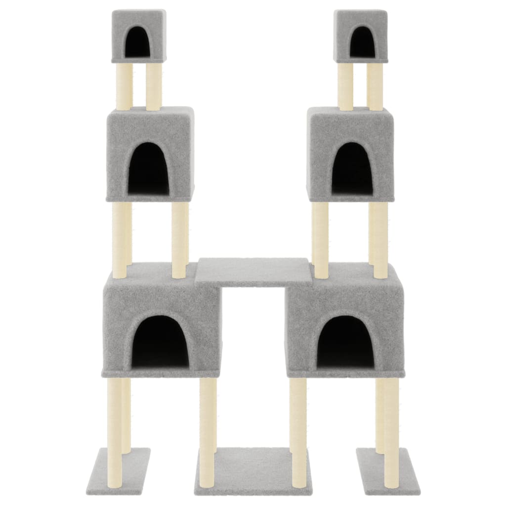 Világosszürke macskabútor szizál kaparófákkal 199 cm