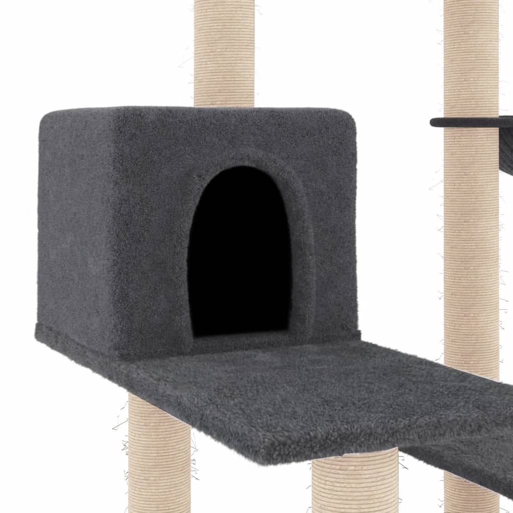 Sötétszürke macskabútor szizál kaparófával 82,5 cm