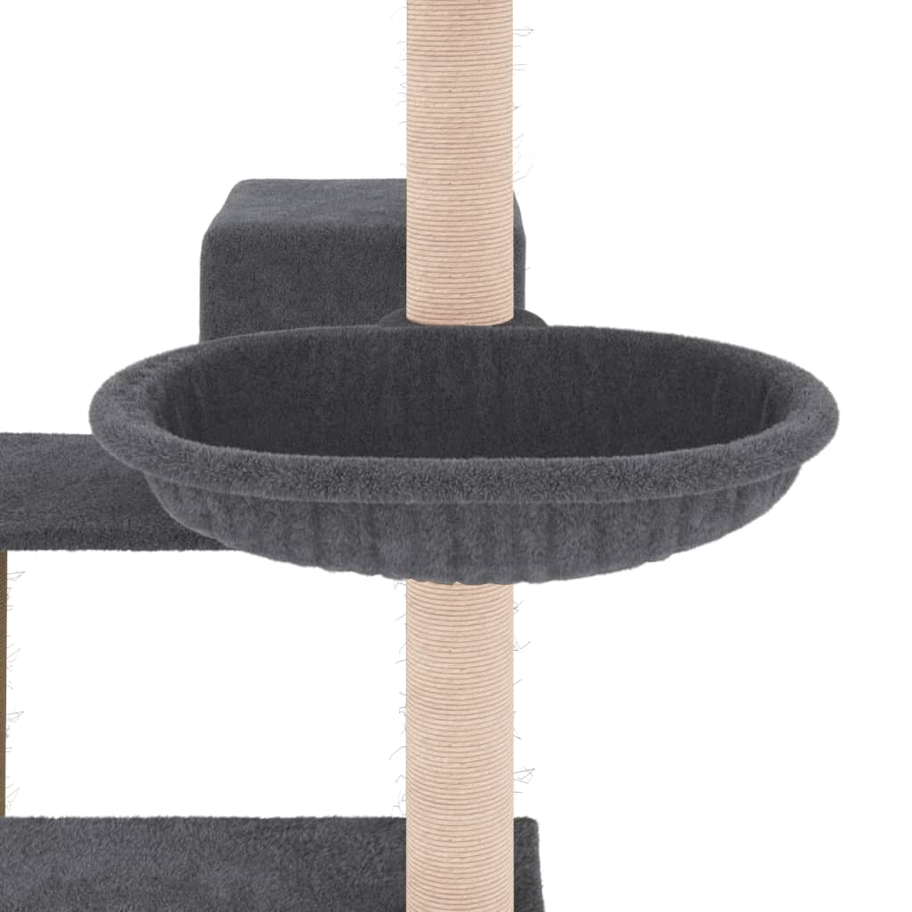 Sötétszürke macskabútor szizál kaparófával 82,5 cm
