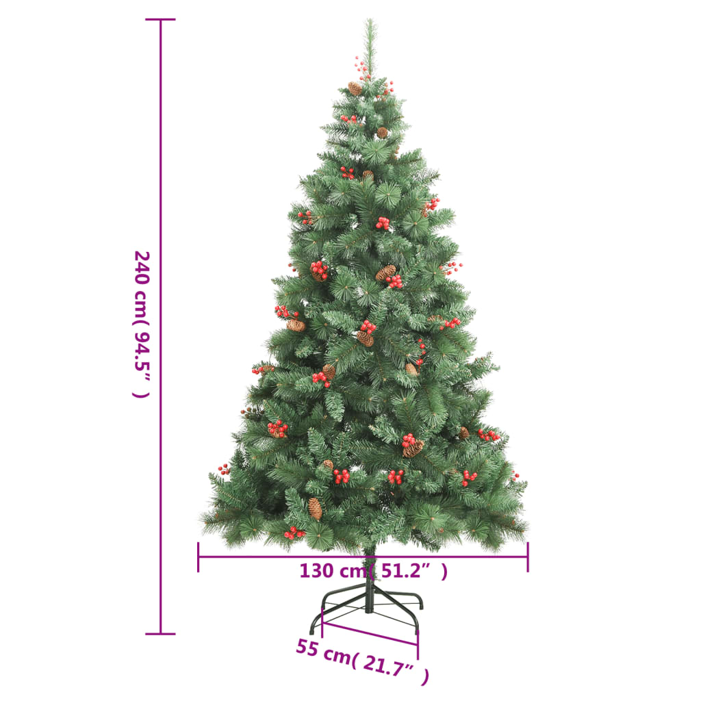 Csuklópántos műkarácsonyfa tobozokkal és bogyókkal 240 cm Csuklópántos műkarácsonyfa tobozokkal és bogyókkal 240 cm
