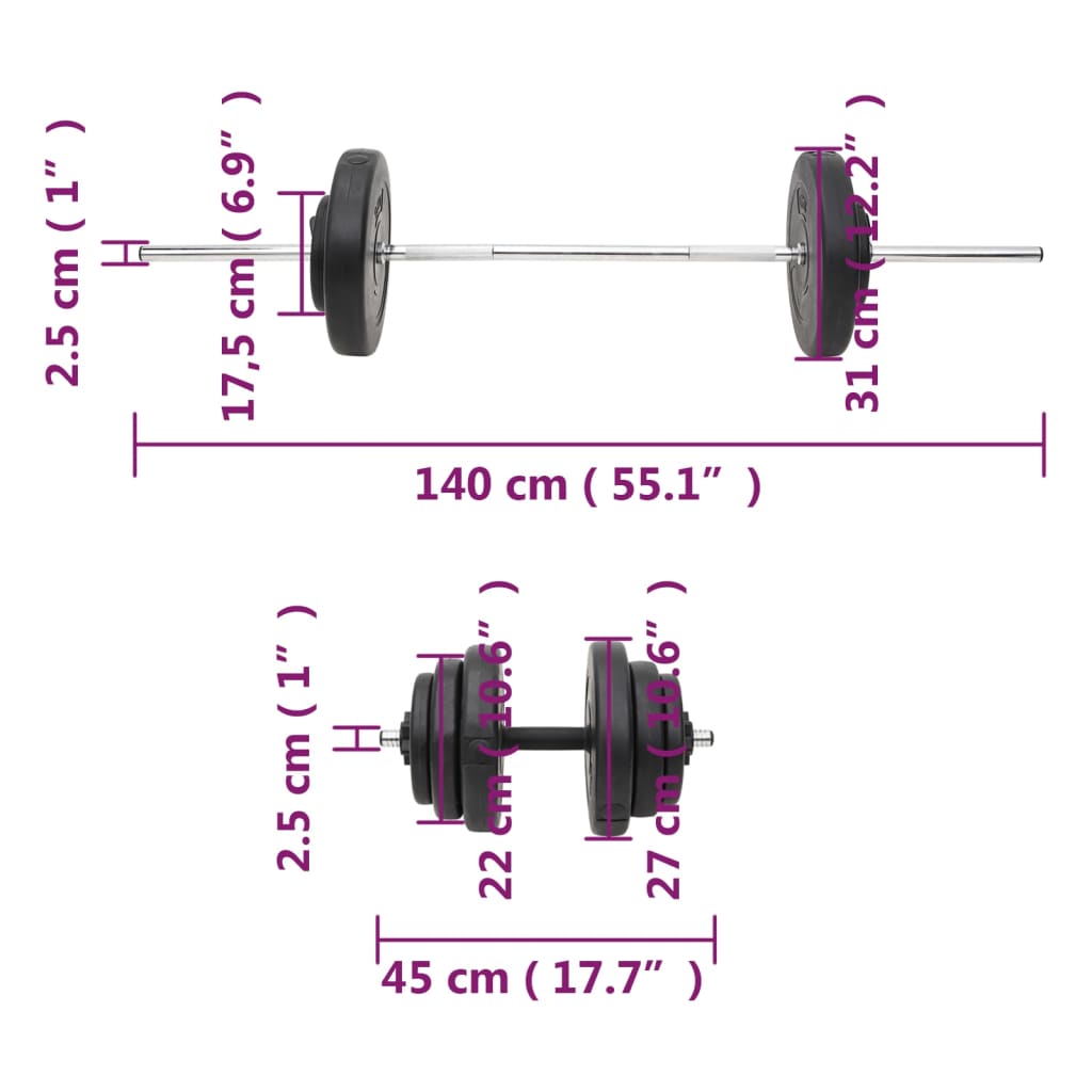 Egykezes és kétkezes súlyzók súlytárcsákkal 60 kg Egykezes és kétkezes súlyzók súlytárcsákkal 60 kg