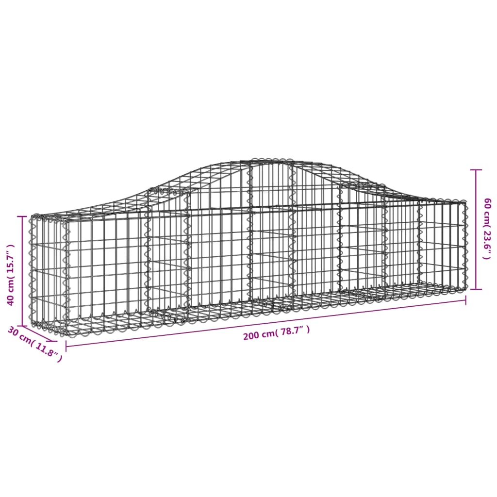 2 db íves horganyzott vas gabion kosár 200x30x40/60 cm
