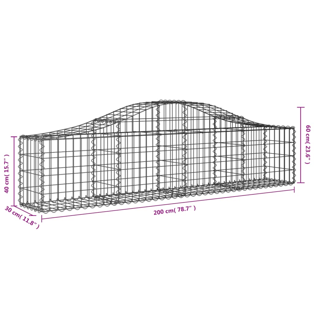 10 db íves horganyzott vas gabion kosár 200x30x40/60 cm