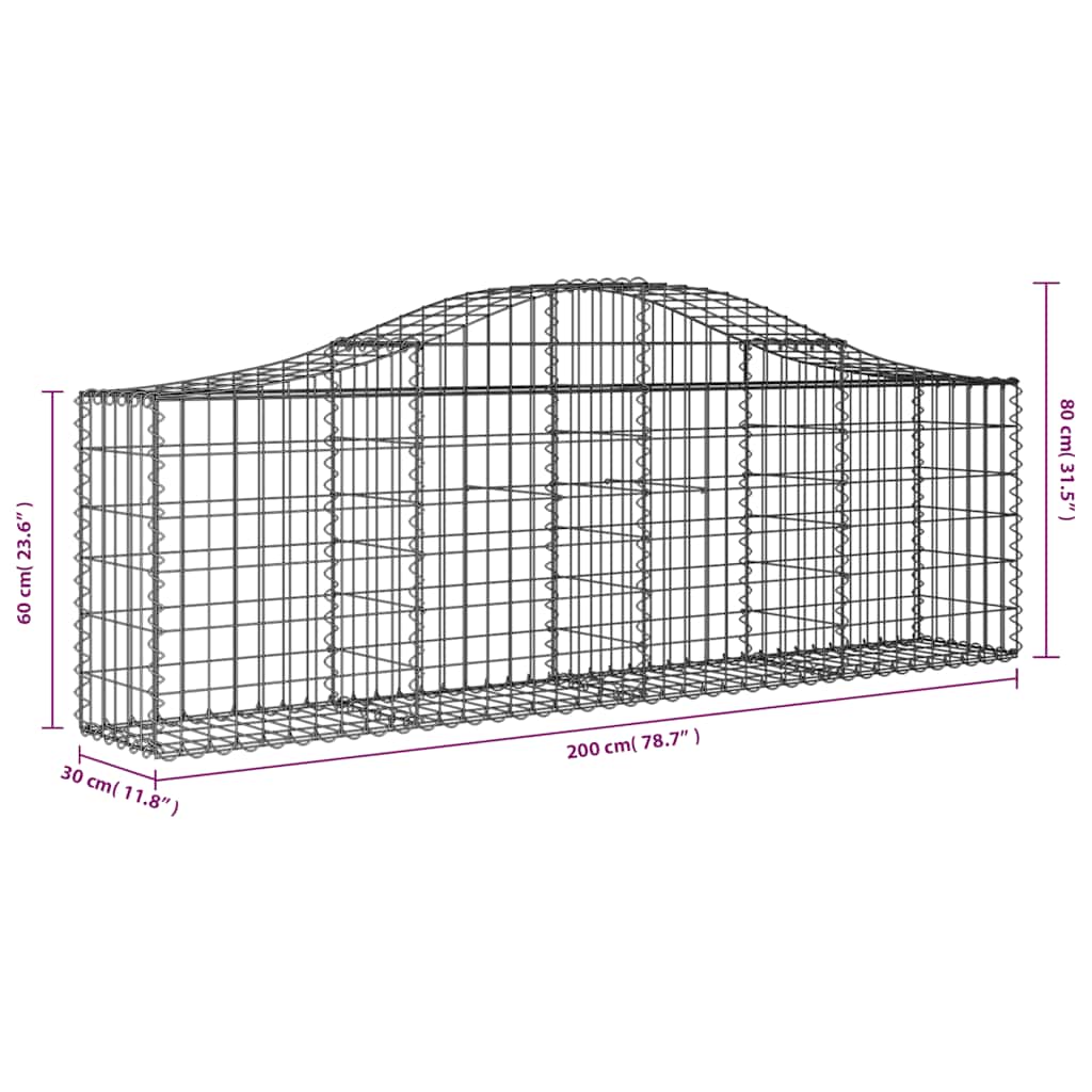 3 db íves horganyzott vas gabion kosár 200x30x60/80 cm