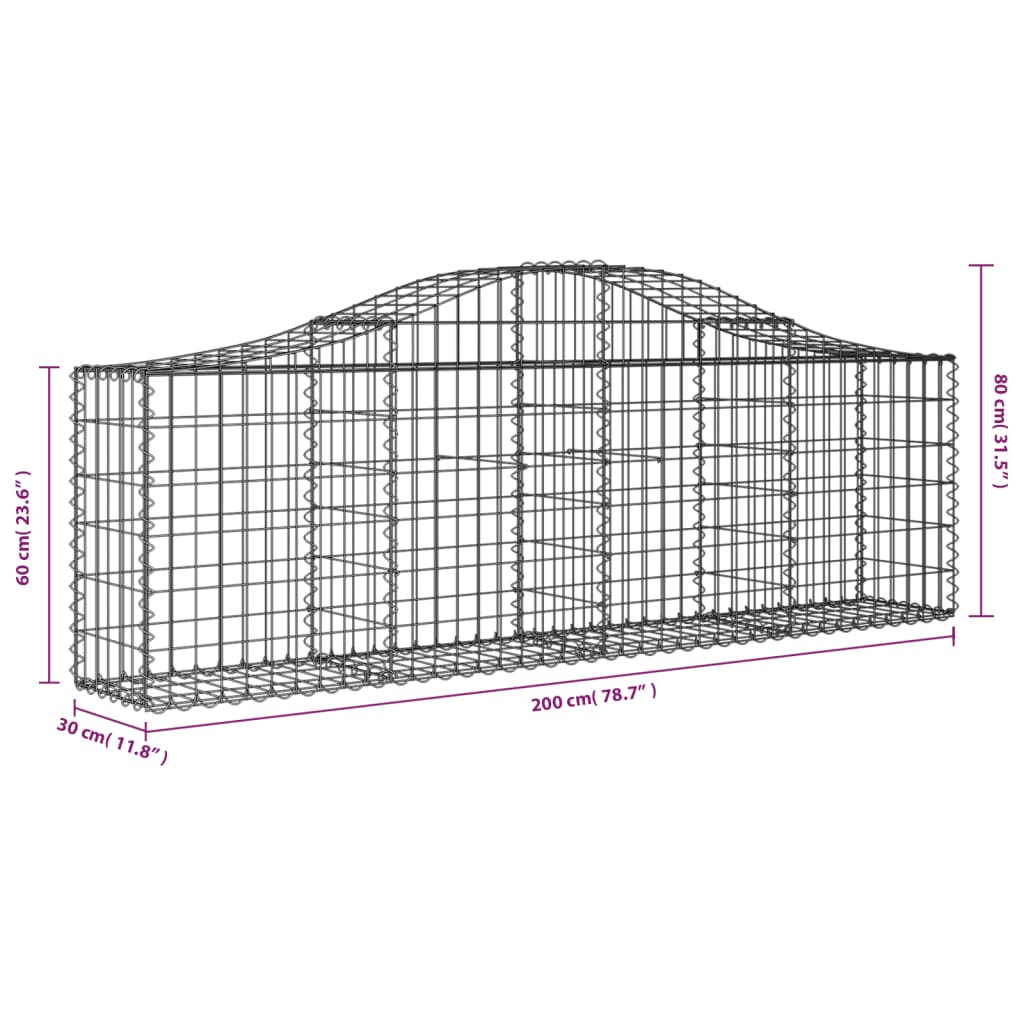 13 db íves horganyzott vas gabion kosár 200x30x60/80 cm