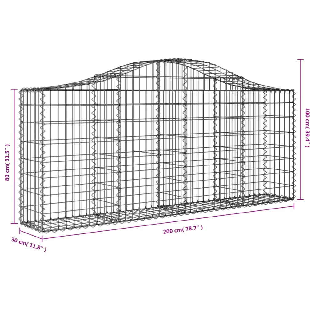 15 db íves horganyzott vas gabion kosár 200x30x80/100 cm