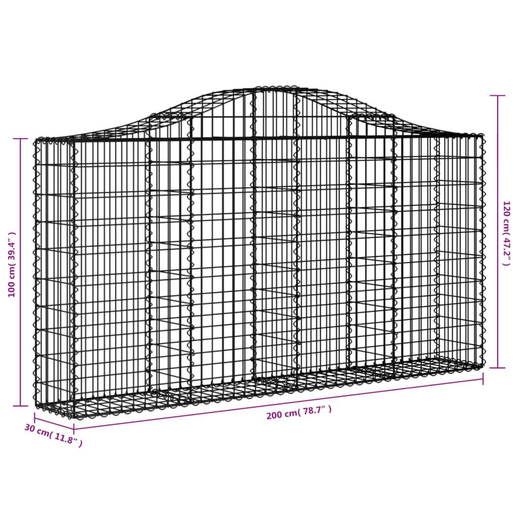 4 db íves horganyzott vas gabion kosár 200x30x100/120 cm