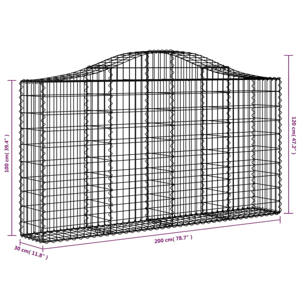 6 db íves horganyzott vas gabion kosár 200x30x100/120 cm