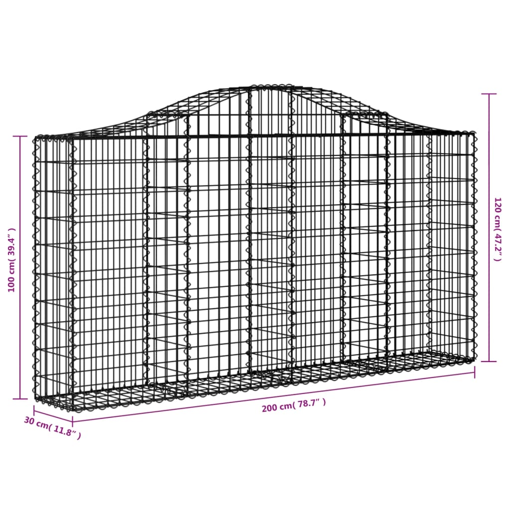 8 db íves horganyzott vas gabion kosár 200x30x100/120 cm