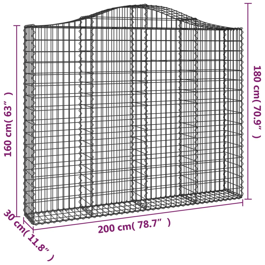 2 db íves horganyzott vas gabion kosár 200x30x160/180 cm
