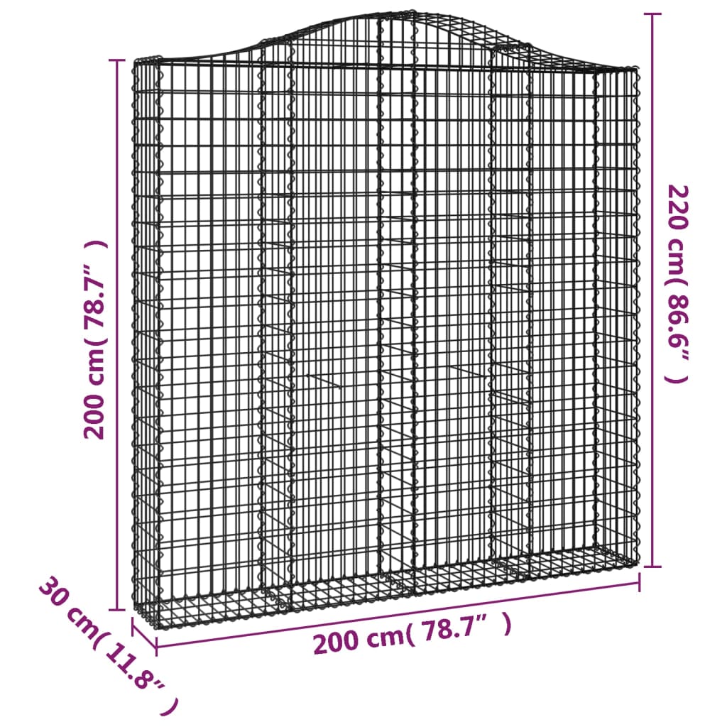 2 db íves horganyzott vas gabion kosár 200 x 30 x 200/220 cm