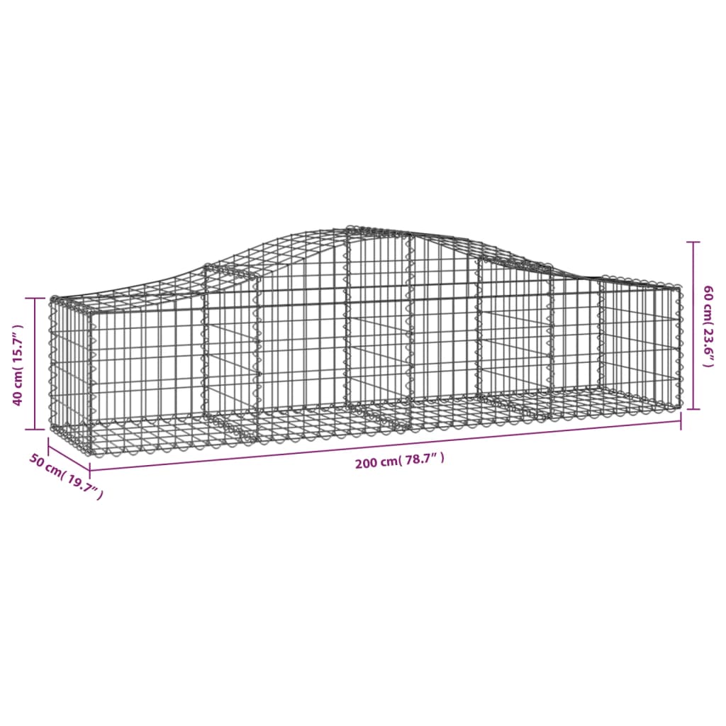 2 db íves horganyzott vas gabion kosár 200x50x40/60 cm