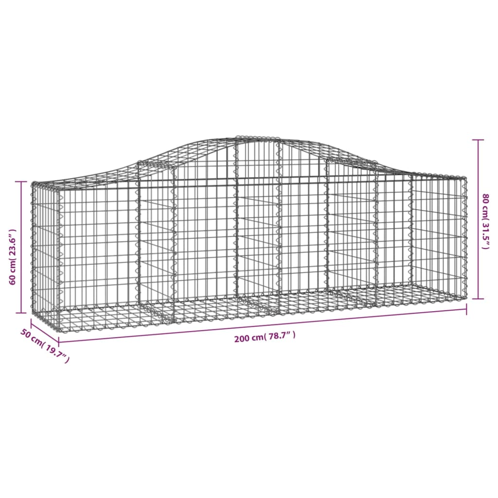 10 db íves horganyzott vas gabion kosár 200x50x60/80 cm