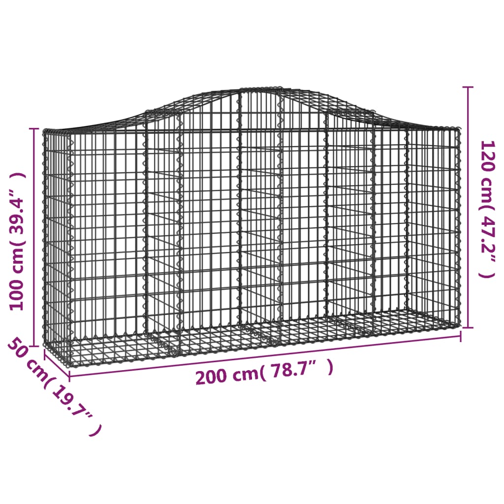 6 db íves horganyzott vas gabion kosár 200 x 50 x 100/120 cm