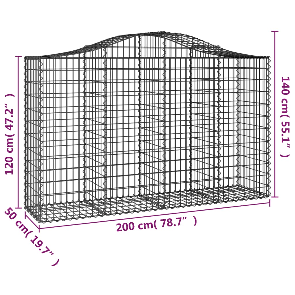 3 db íves horganyzott vas gabion kosár 200x50x120/140 cm