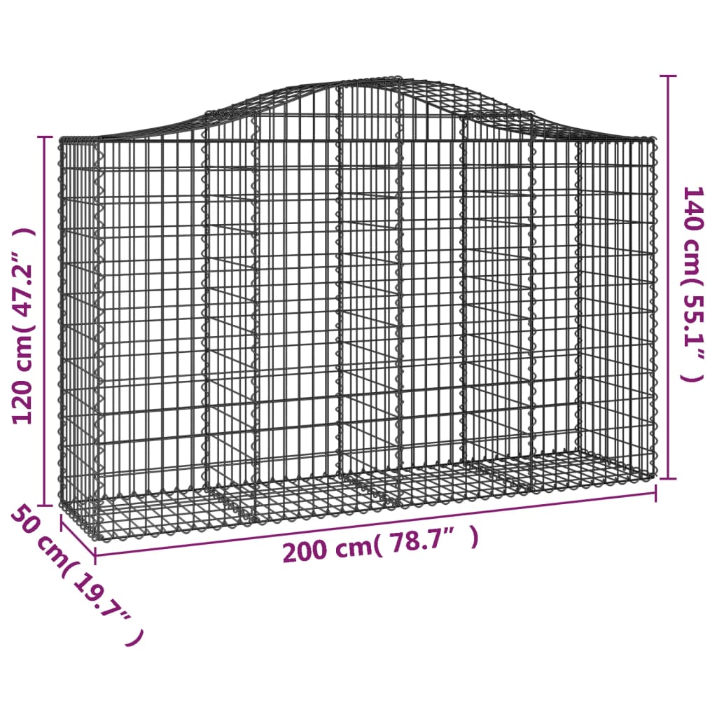 7 db íves horganyzott vas gabion kosár 200x50x120/140 cm