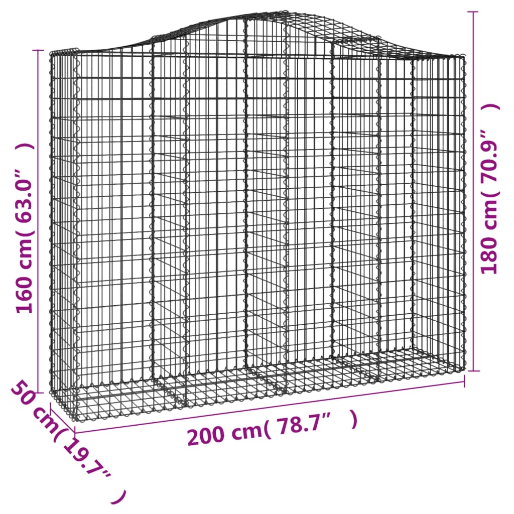 2 db íves horganyzott vas gabion kosár 200x50x160/180 cm