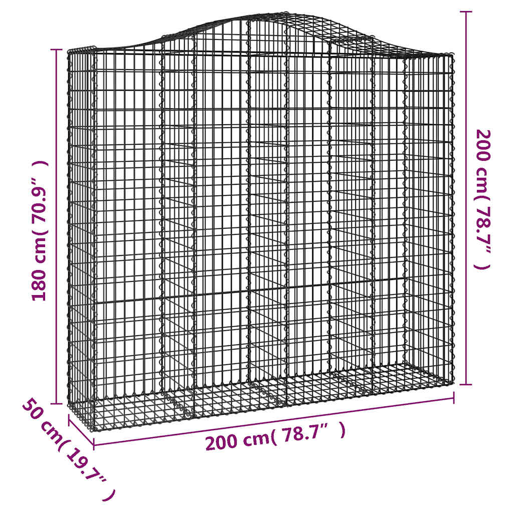 2 db íves horganyzott vas gabion kosár 200x50x180/200 cm