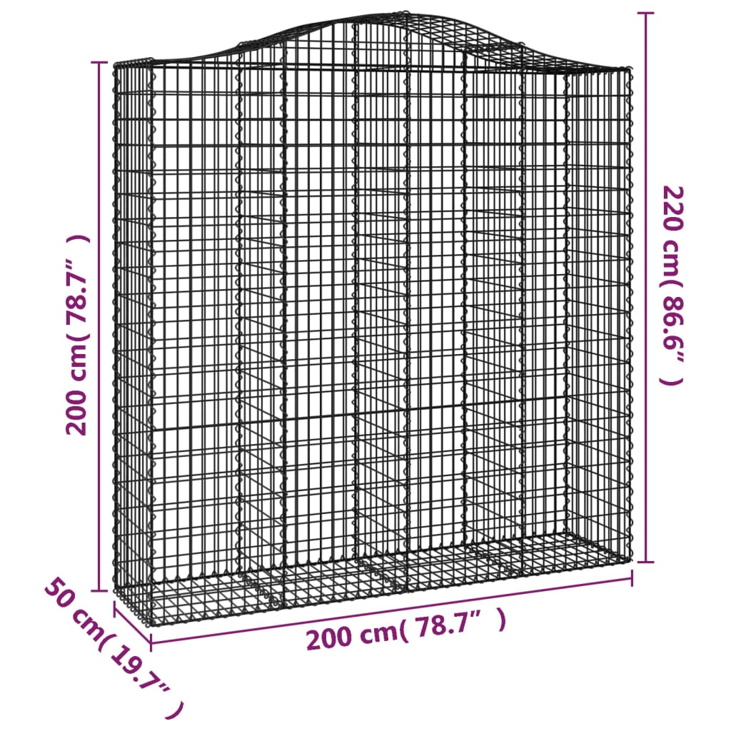 2 db íves horganyzott vas gabion kosár 200x50x200/220 cm