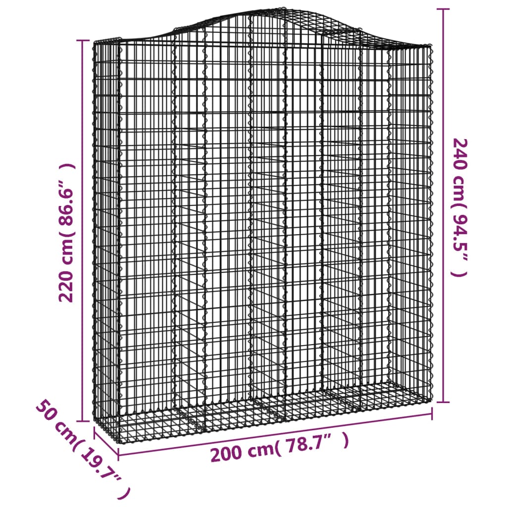 8 db íves horganyzott vas gabion kosár 200x50x220/240 cm