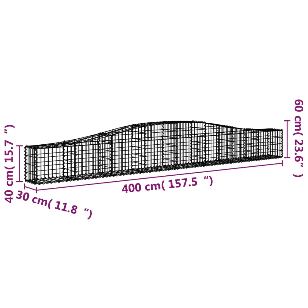 10 db íves horganyzott vas gabion kosár 400x30x40/60 cm
