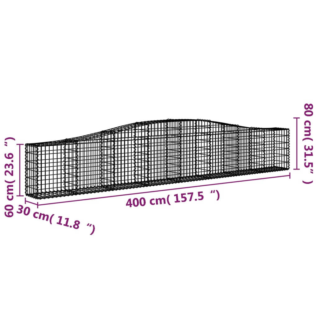 10 db íves horganyzott vas gabion kosár 400x30x60/80 cm