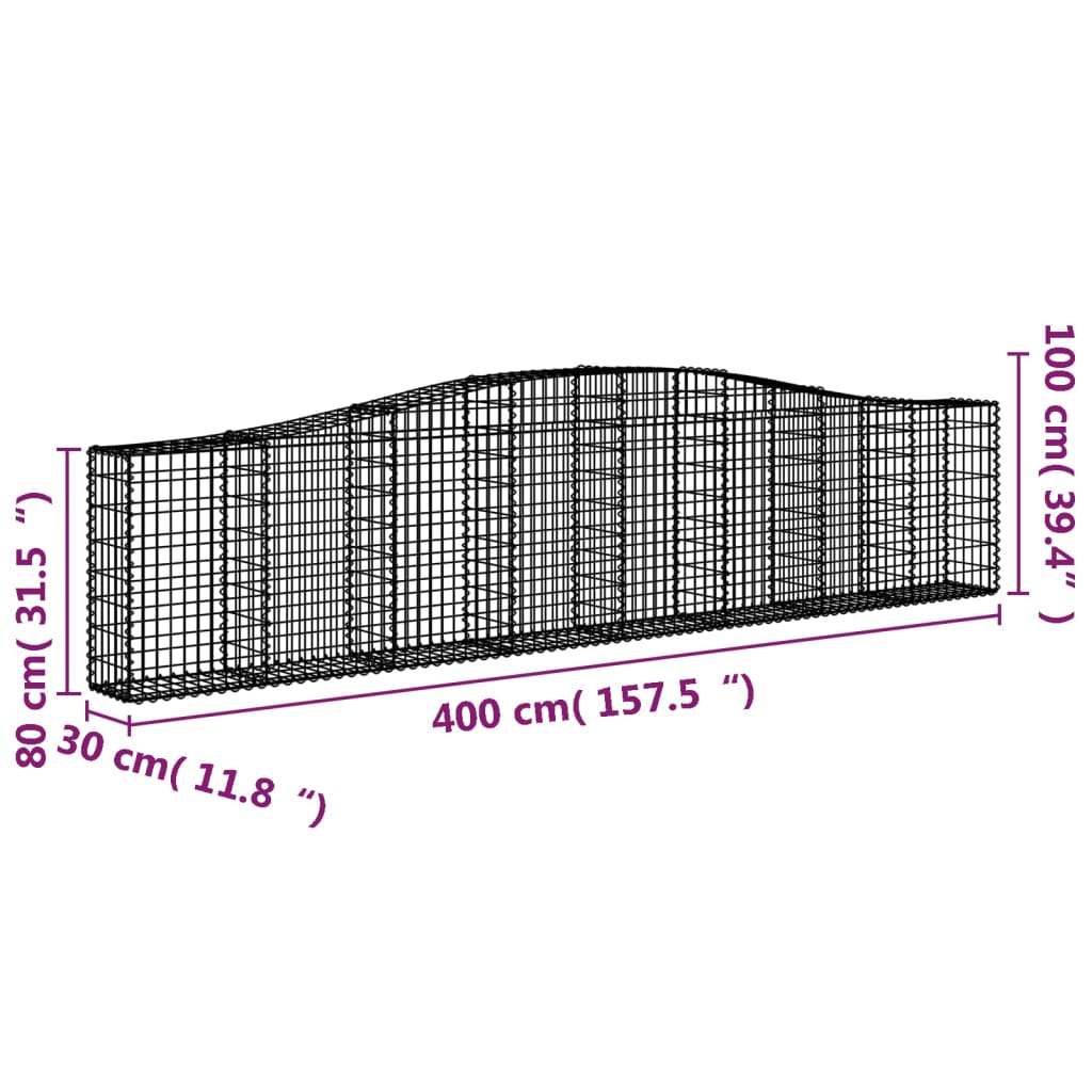 10 db íves horganyzott vas gabion kosár 400x30x80/100 cm