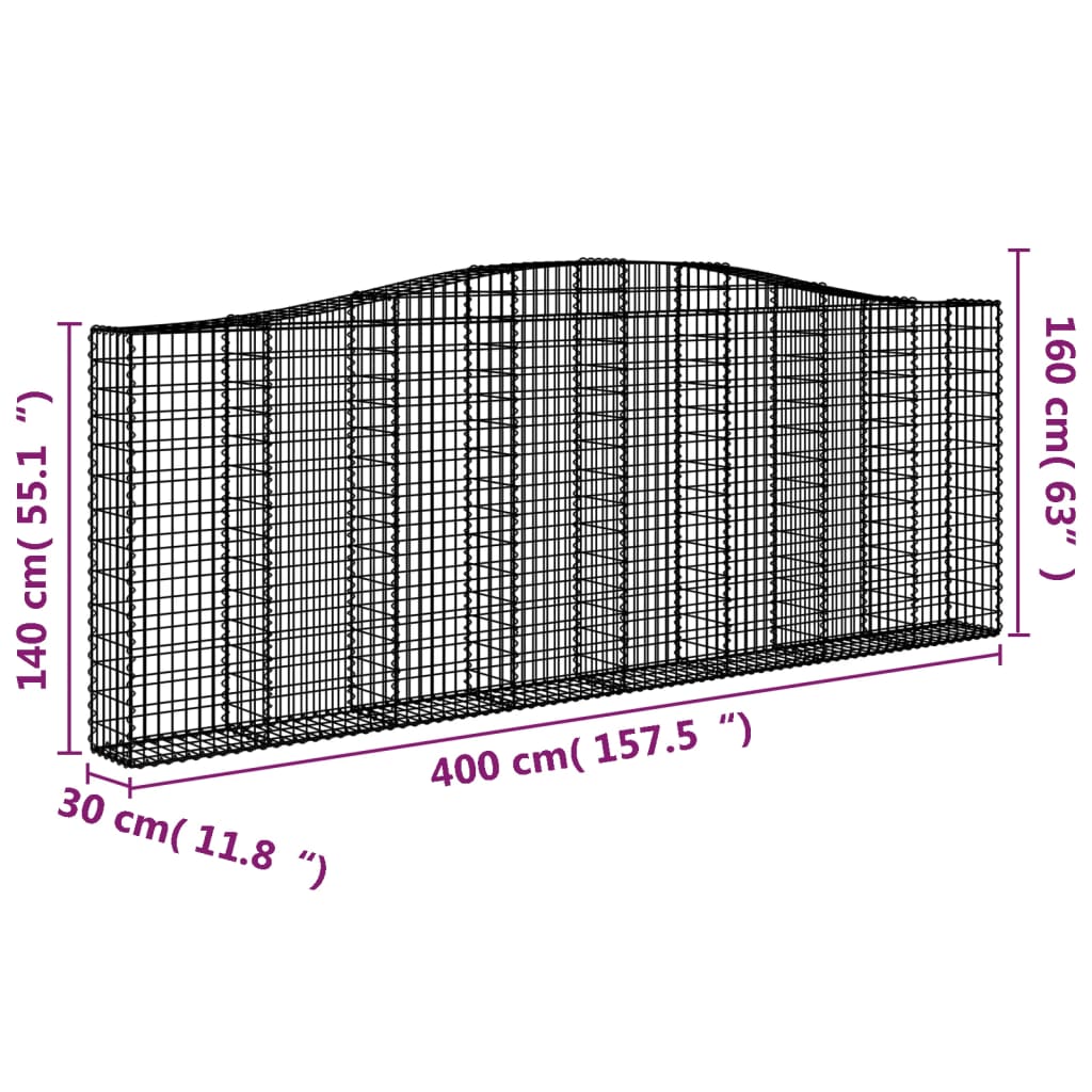 2 db íves horganyzott vas gabion kosár 400x30x140/160 cm