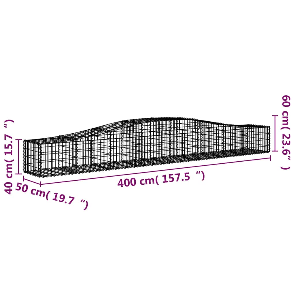 3 db íves horganyzott vas gabion kosár 400x50x40/60 cm