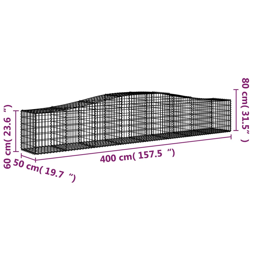 9 db íves horganyzott vas gabion kosár 400x50x60/80 cm