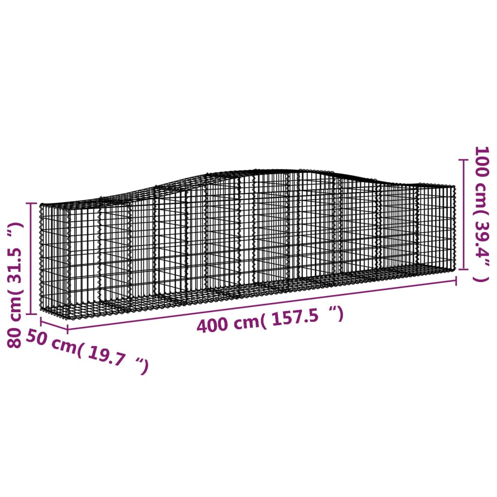 20 db íves horganyzott vas gabion kosár 400x50x80/100 cm