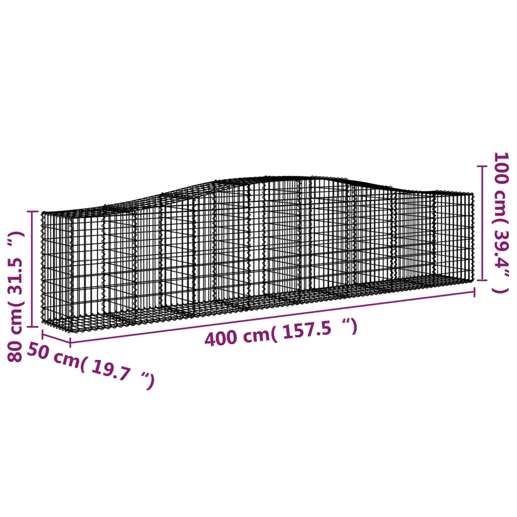 25 db íves horganyzott vas gabion kosár 400x50x80/100 cm
