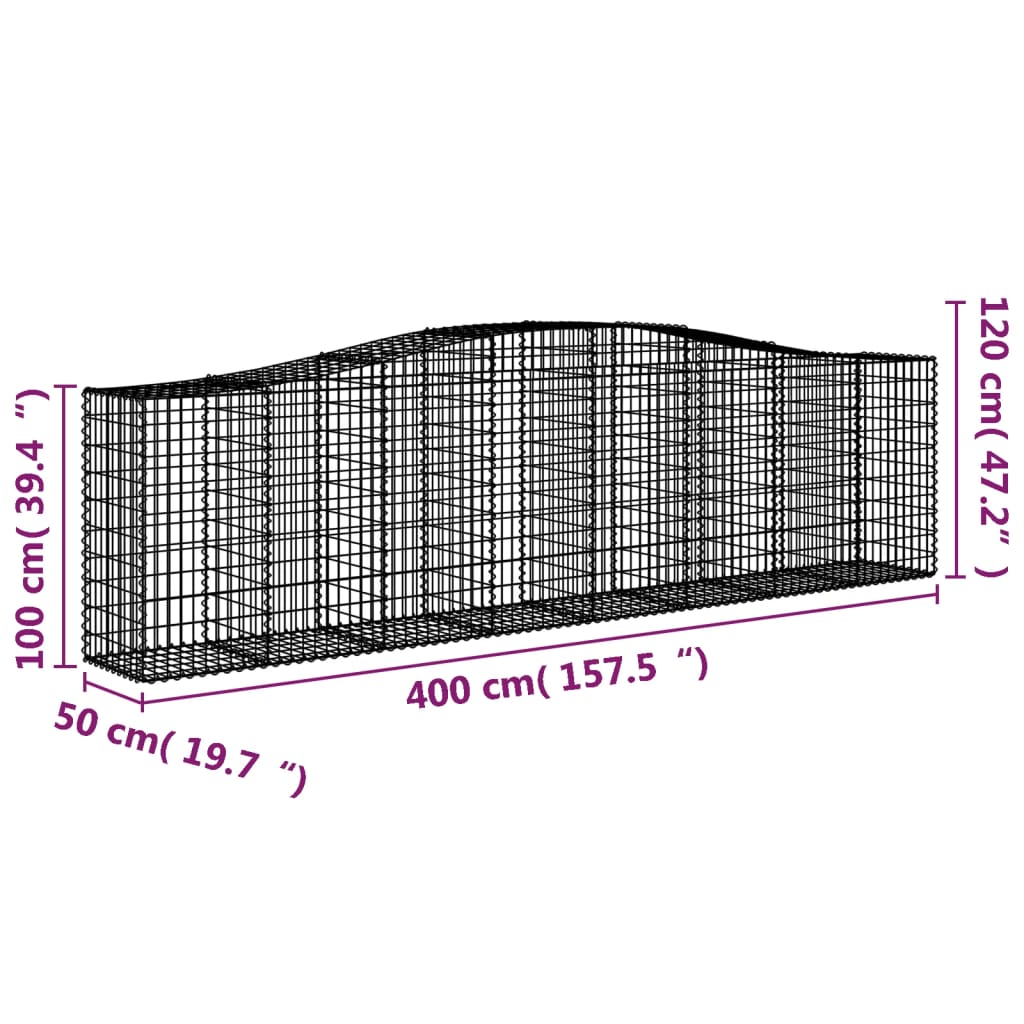 4 db íves horganyzott vas gabion kosár 400x50x100/120 cm