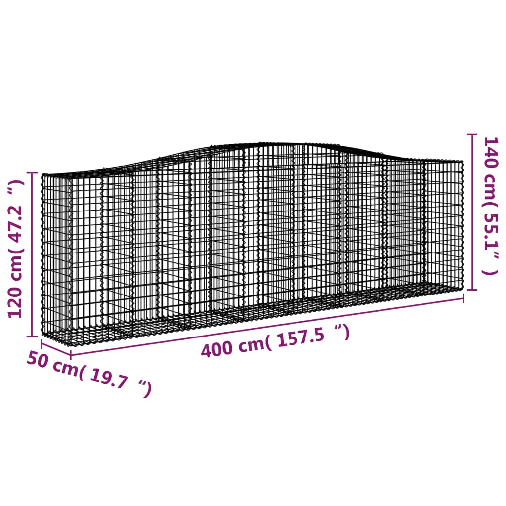 4 db íves horganyzott vas gabion kosár 400x50x120/140 cm
