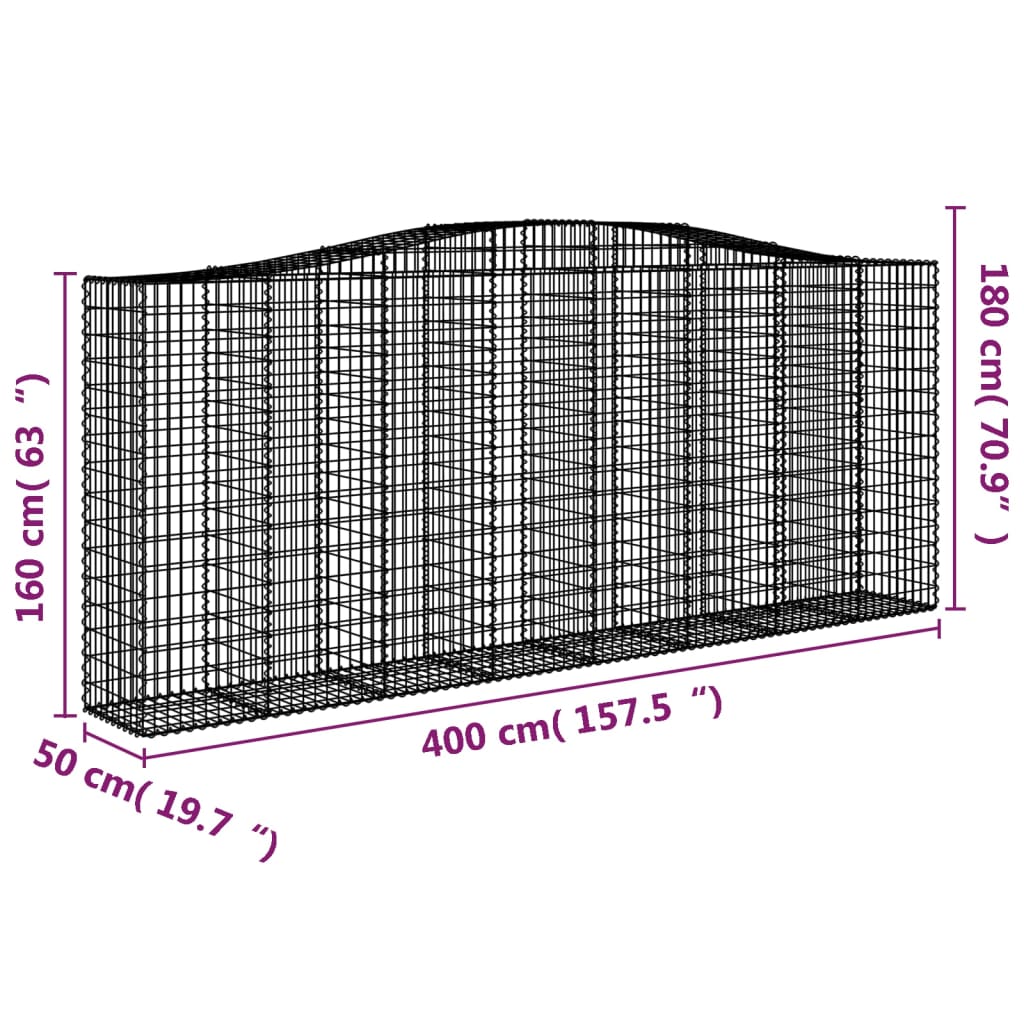 3 db íves horganyzott vas gabion kosár 400x50x160/180 cm