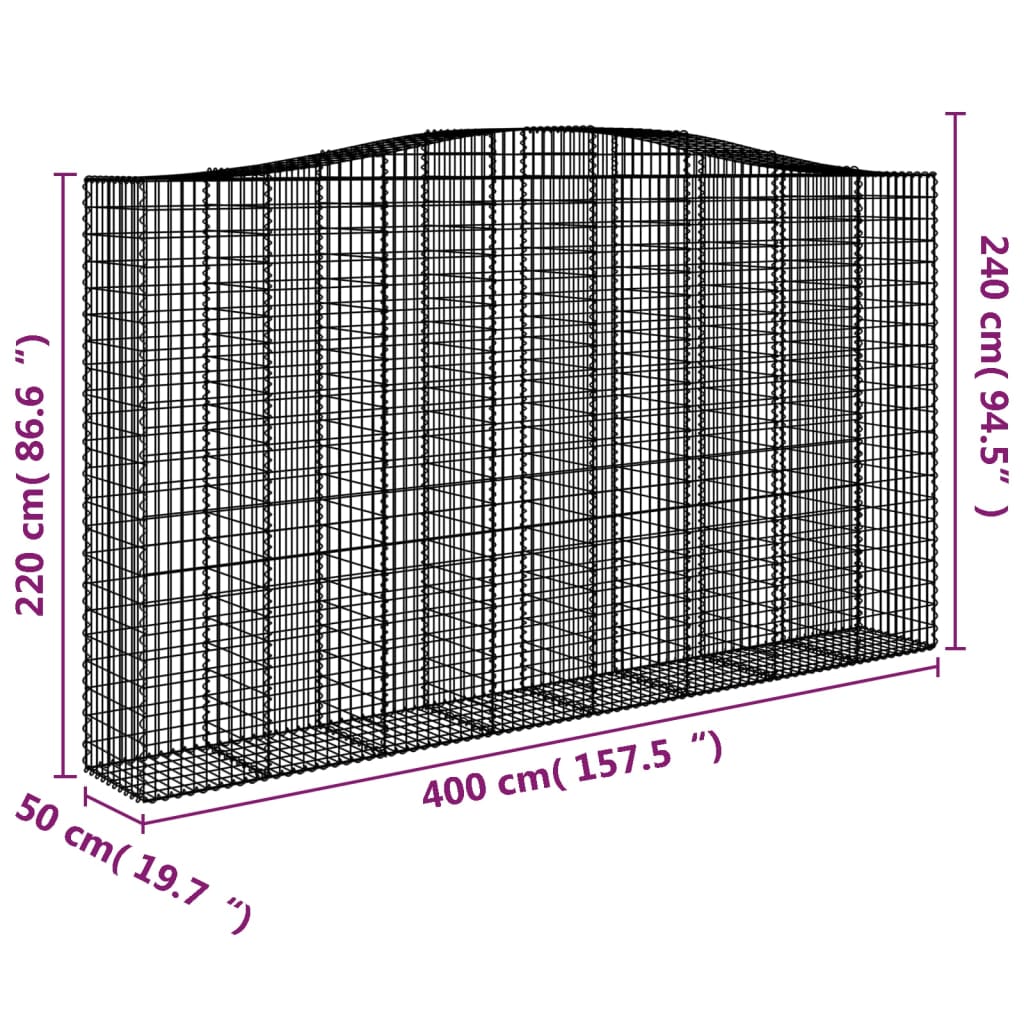 3 db íves horganyzott vas gabion kosár 400x50x220/240 cm
