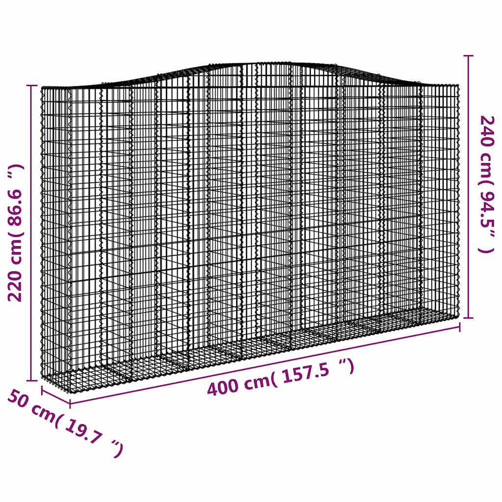 6 db íves horganyzott vas gabion kosár 400x50x220/240 cm