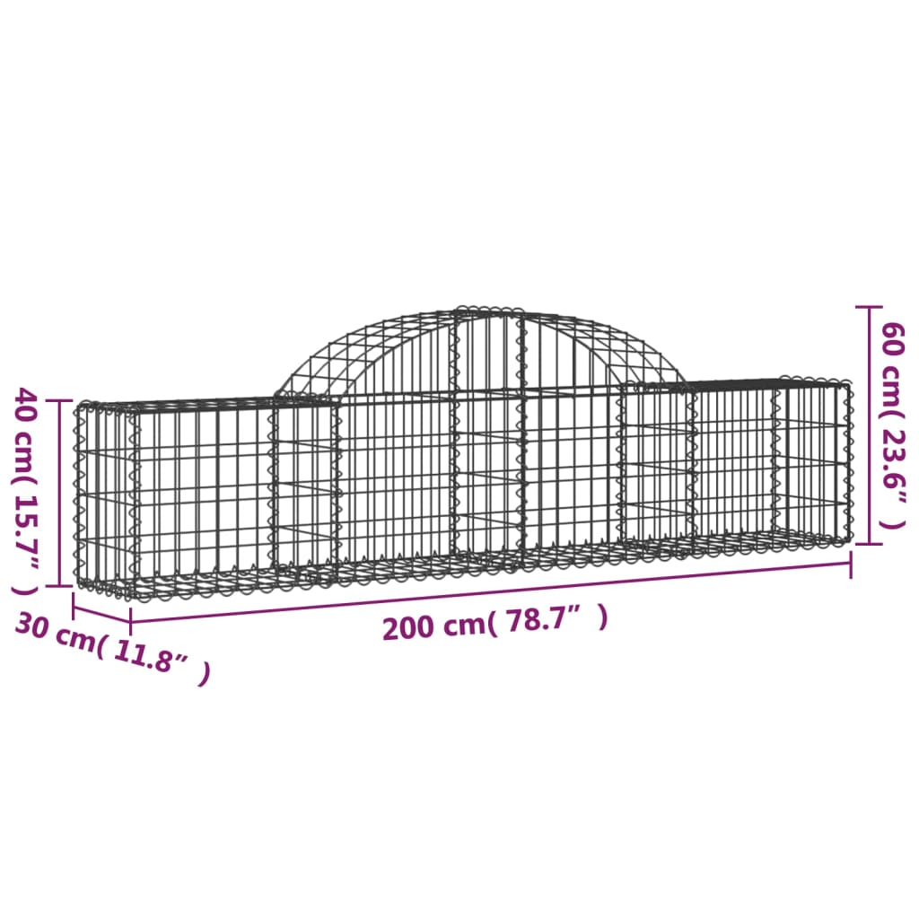 4 db íves horganyzott vas gabion kosár 200x30x40/60 cm